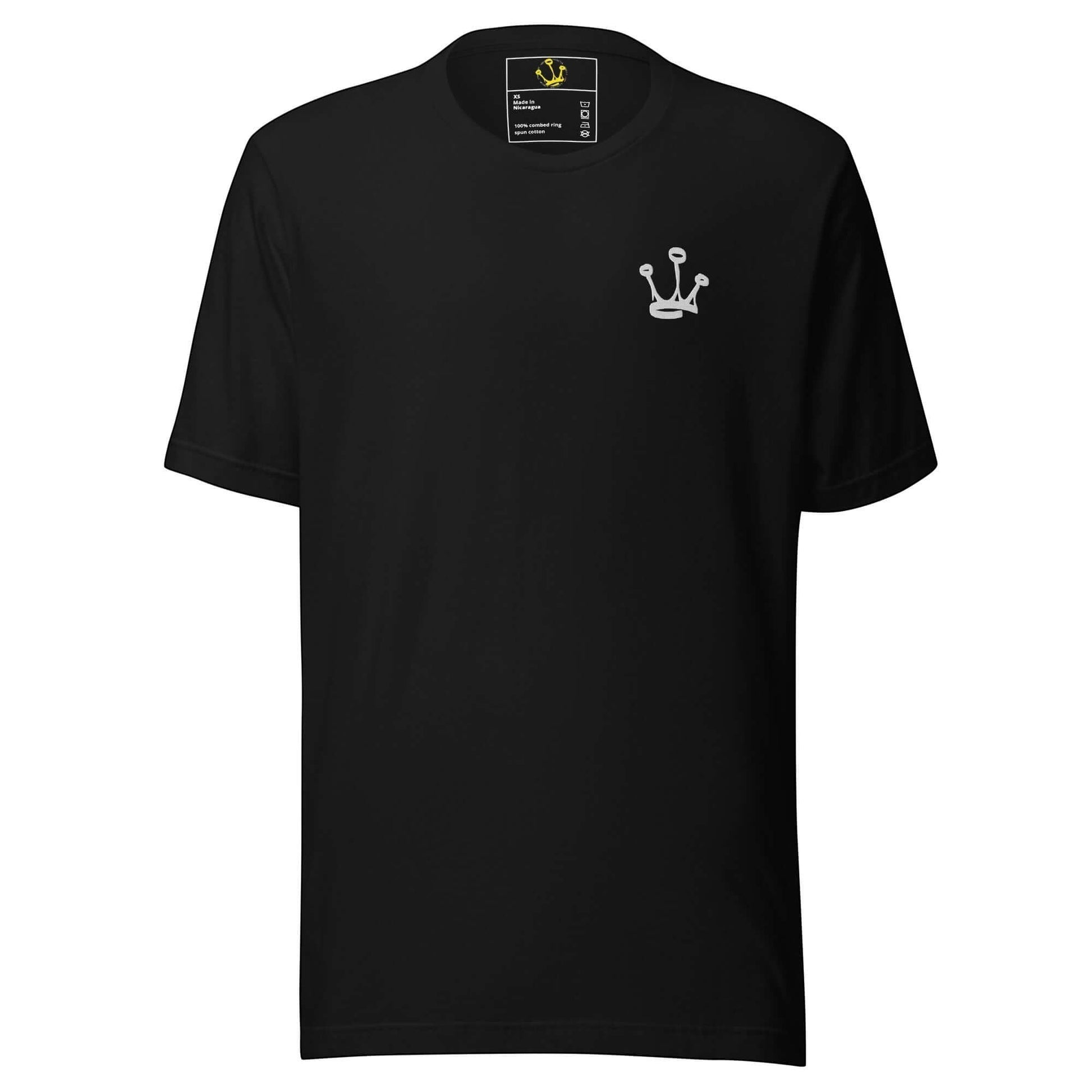 T-shirt preta astredik com logótipo minimalista branco no peito, feita em algodão de alta qualidade.