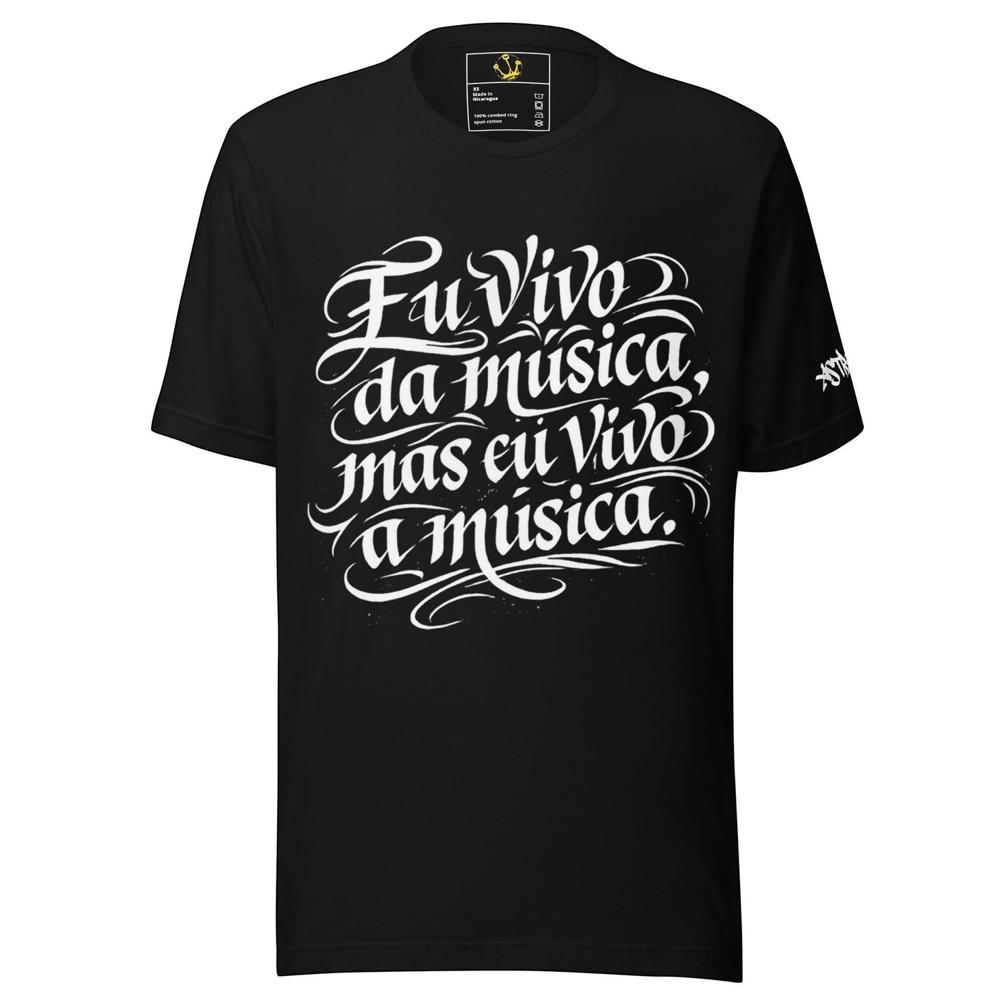 T-shirt preta de algodão premium da colaboração astredik × trevu com lettering branco no peito e corte box fit