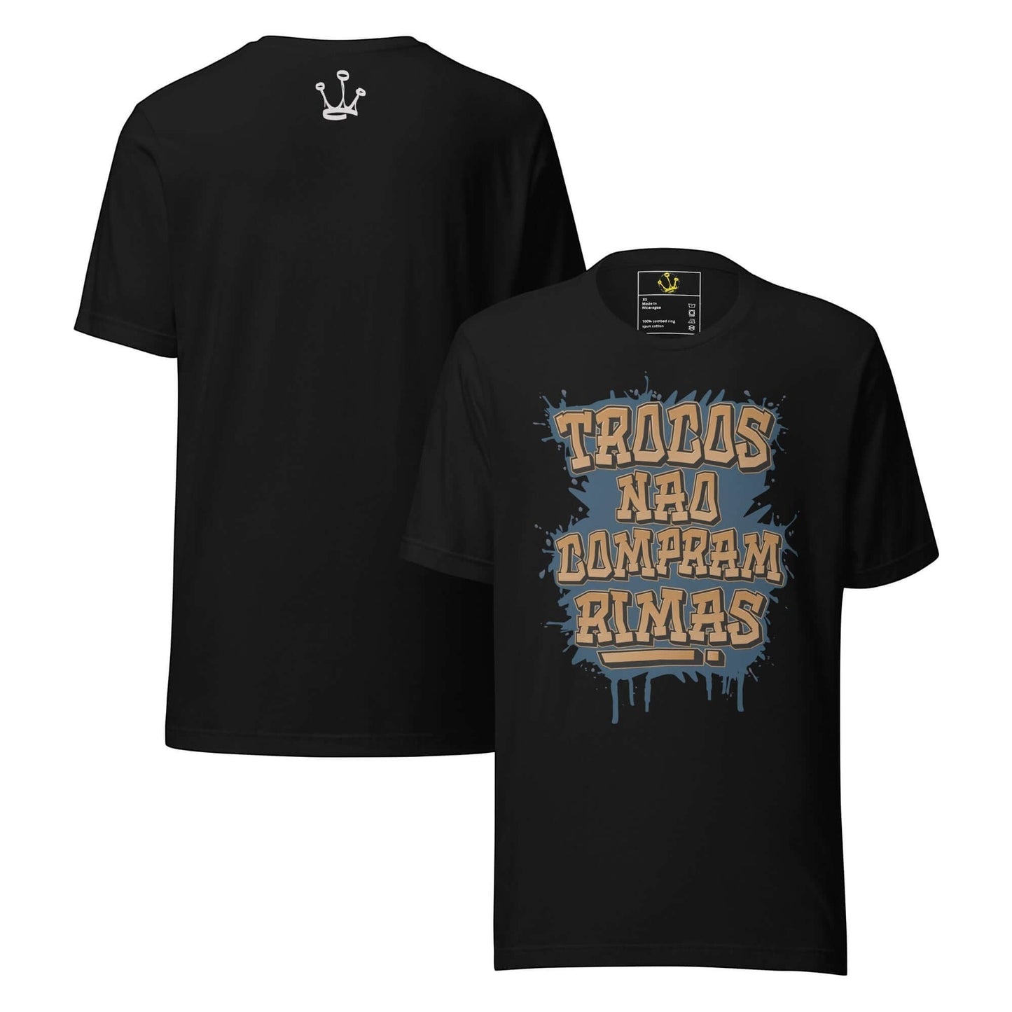 T-shirt streetwear | "Trocos não compram rimas" - Astredik A t-shirt streetwear “Trocos Não Compram Rimas” da Astredik é a escolha perfeita para quem vive a cultura hip-hop em Portugal. Esta t-shirt streetwear não é apenas roupa: é uma mensagem de resistê